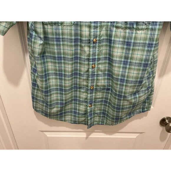 Duluth Trading Button Down Large Tall Short Sleeve Green Blue Plaid - Picture 4 of 8